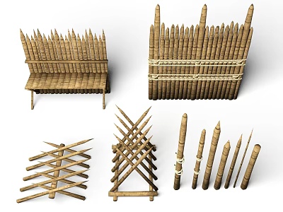 Primitive Defensive Weapons Including Bamboo Stakes Wooden Fences And Crossed Barriers 3d model