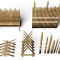 Primitive Defensive Weapons Including Bamboo Stakes Wooden Fences And Crossed Barriers