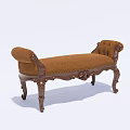 Vintage Brown Upholstered Ottoman Bench with Carved Wooden Legs and Classic Design