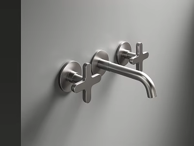 Modern Minimalist Wall Mounted Faucet With Cross Handles And Sleek Spout 3d model