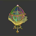 Ornate Birdcage With Golden Frame Green Base And Pink Decorative Accents
