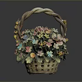 Decorative Woven Basket With Braided Handle And Colorful Flowers For Home Use