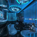 Futuristic KTV Interior Design With Blue Lighting And Circular Decor Elements 3d model