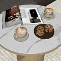 Stylish Coffee Cup With Latte Art On Marble Table Alongside Cookies Magazine And Smartphone