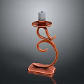 Copper Candle Holder With White Candle And Curved Decorative Design
