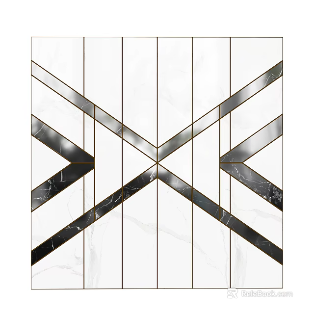 Stylish Upholstered Panel With White Marble Texture And Black Geometric Cross Lines Design 3d model 