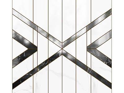 Stylish Upholstered Panel With White Marble Texture And Black Geometric Cross Lines Design 3d model