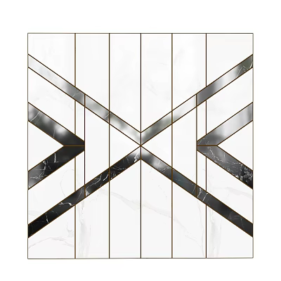 Stylish Upholstered Panel With White Marble Texture And Black Geometric Cross Lines Design 3d model