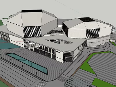 Modern Sales Office Building Design With Geometric Shapes Glass Facade And Outdoor Plaza 3d model