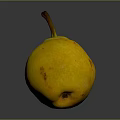 Yellow Pear With Brown Stem And Red Spots On Dark Reflective Surface 3d model