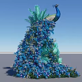 Elegant Peacock Shaped Floral Installation with Blue Flowers and Green Leaves