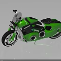 Green Modern Motorcycle With Shiny Surface Black Seat And Circular Design Elements