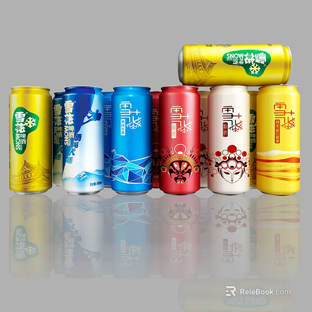 Assorted Colorful Beverage Cans Stacked With Different Flavors And Varieties On 3d model 