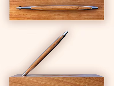 Elegant Wooden Desk With Wooden Handle Pen And Metal Tip Design 3d model