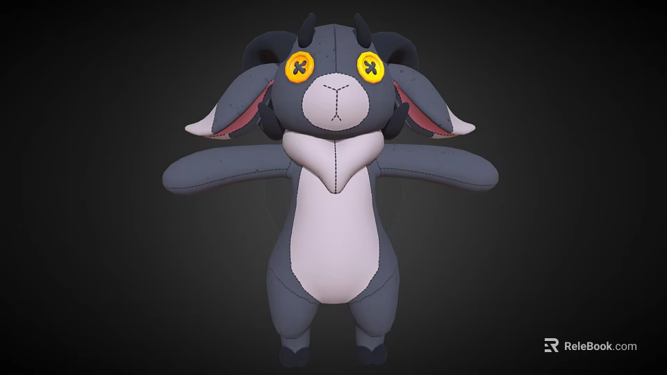 Gray and White Stuffed Toy with Yellow Eyes Long Ears Open Arms and Stitched Design 3d model 