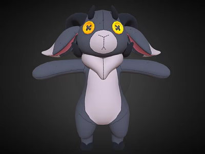Gray and White Stuffed Toy with Yellow Eyes Long Ears Open Arms and Stitched Design 3d model