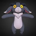 Gray and White Stuffed Toy with Yellow Eyes Long Ears Open Arms and Stitched Design