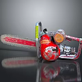 GRIZZLY Chainsaw With Red Body And Silver Components Including Chain And Engine