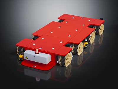 Red Industrial Mobile Robot Platform With Multiple Wheels And White Control Unit 3d model