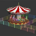Children Enjoy Colorful Carousel Ride With Red White Striped Canopy And Pony Seats