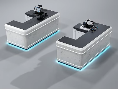 Modern Commercial Cashier Counters with POS Systems and LED Lighting Features 3d model