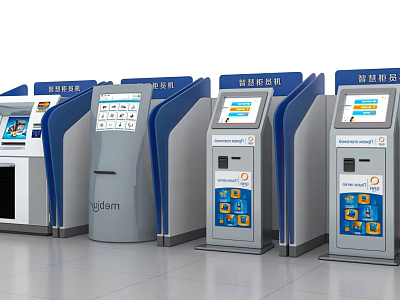 Intelligent Self Service Kiosk Terminals With Multiple Units And Digital Screens 3d model