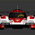 Red and White Race Car with Rear Wing Number 5 and Glossy Aerodynamic Design