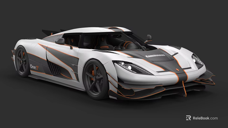 Koenigsegg Supercar With White Body Orange And Black Stripes Sleek Design 3d model 