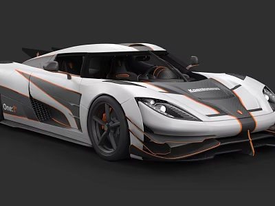 Koenigsegg Supercar With White Body Orange And Black Stripes Sleek Design 3d model