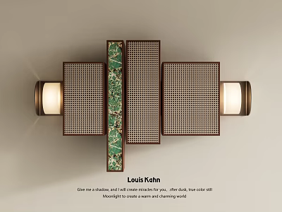 Louis Kahn Wall Decor With Three Rectangle Wooden Frames Green Jade Center And Side Lamps 3d model