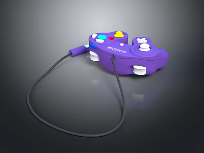 Vibrant Purple Nintendo Game Controller With Colorful Buttons And Connected Cable 3d model