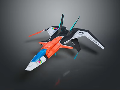 Sleek Modern Toy Airplane Fighter Jet Style With Vibrant Orange Black White Colors 3d model