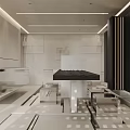 Unique Modern Interior Space With Geometric Block Flooring Perforated Wall And Minimalist Sculpture
