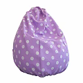 Two Cozy Purple Bean Bag Chairs With White Polka Dots Design