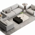Modern Gray Sofa and Coffee Table Set With Accent Chairs Pillows Green Plant and Rug