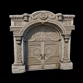 Classical Carved Stone Wall With Arched Door And Decorative Architectural Elements