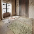 Square Rugs With Wavy And Floral Patterns In Modern Interior Space