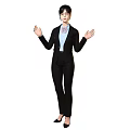 Woman in Black Suit With Blue Shirt And Black High Heels Standing
