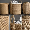 Woven Storage Baskets In Various Styles With Handles For Home Organizing 3d model