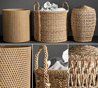 Nordic Storage Basket Woven Rattan Bamboo Art Dirty Clothes Collection Basket Storage Basket Laundry Basket 3d model