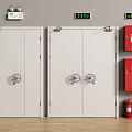 Fire Safety Equipment Setup Featuring White Fire Doors Red Extinguishers And Indicator Lights 3d model