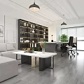 Modern Open Public Office Space Featuring White Desks Computers Glass Partitions Blinds And Plants