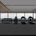 Modern Fitness Gym With Treadmills Dumbbell Rack And Large Windows City View