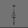 Medieval Fantasy Sword With Unique Metallic Blade Decorative Hilt And Green Accents