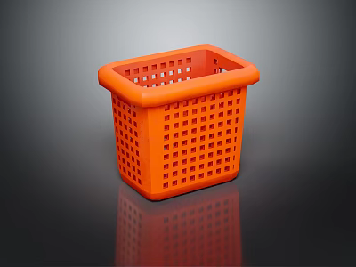 Orange Plastic Storage Basket With Grid Design For Household Organization 3d model