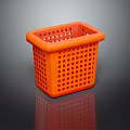 Orange Plastic Storage Basket With Grid Design For Household Organization 3d model