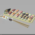 Colorful Assorted Sushi Platter With Nigiri Maki Soy Sauce Wasabi And Chopsticks