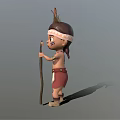 Young Tribal Boy Character Wearing Feathered Headdress Holding Spear And Red White Outfit