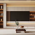 Modern Minimalist Full Wall TV Cabinet With Warm Ambient Lighting And Multifunctional Storage Display Shelves