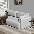 Two Seater Sofa with Brown Blanket Side Table Books Lamp and Window Blinds on Rug